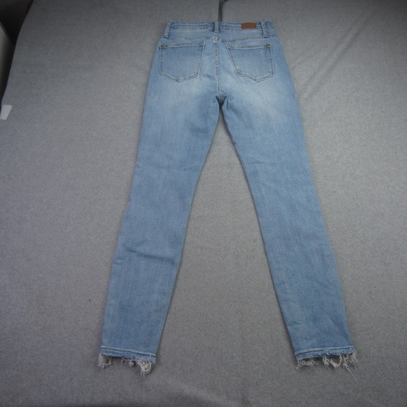 Judy Blue Jeans Womens 3/26 Blue Light Wash Skinny Fit Button Fly Raw Hem L - Picture 2 of 13